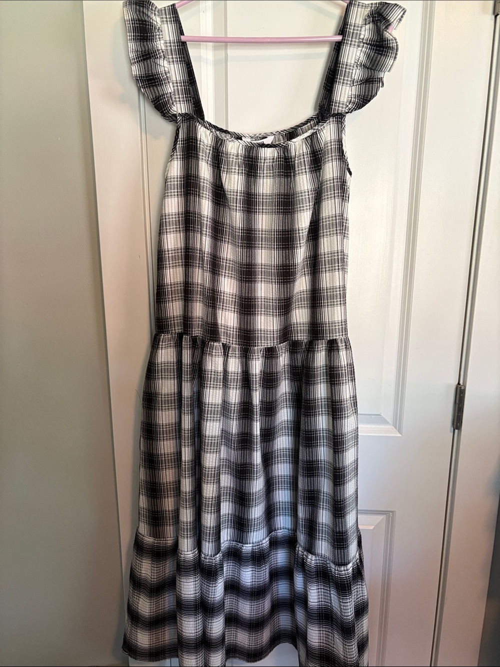 BB Dakota Black & White Plaid Ruffle Strap Sundress